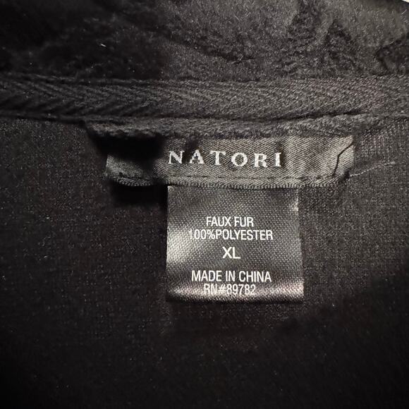 Natori Zip-Up Long Sleeve Stand Collar Maxi Robe Women XL Textured Velour Black - Picture 9 of 9